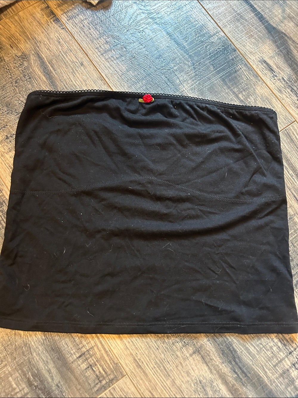 Black Mini Tube Skirt with Red Rose Accent